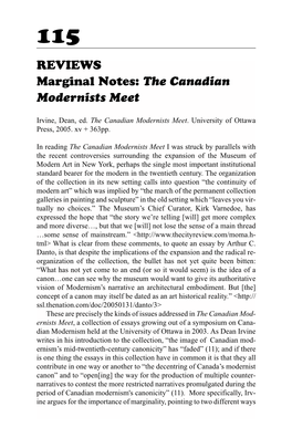 REVIEWS Marginal Notes: the Canadian Modernists Meet