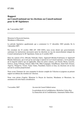 07.086 Rapport Au Conseil National Sur Les Élections Au Conseil