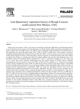 Late Quaternary Vegetation History of Rough Canyon, South-Central New Mexico, USA