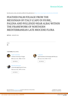 Feather Palm Foliage from the Messinian of Italy (Capo Di Fiume, Palena and Pollenzo Near Alba) Within the Framework of Northern Mediterranean Late Miocene Flora