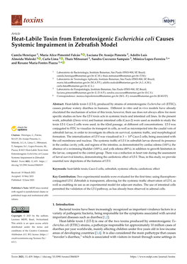 Heat-Labile Toxin from Enterotoxigenic Escherichia Coli Causes Systemic Impairment in Zebraﬁsh Model