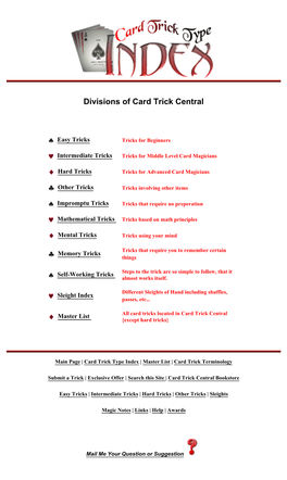 Divisions of Card Trick Central