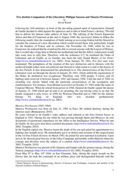 Two Dentists Companions of the Liberation: Philippe Sassoon and Maurice Prochasson by Xavier Riaud 1