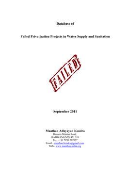 List of Failed Privatisation Projects in Water Supply and Sanitation