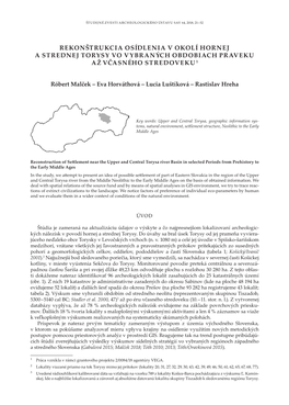 Rekonštrukcia Osídlenia V Okolí Hornej a Strednej Torysy Vo Vybraných Obdobiach Praveku Až Včasného Stredoveku 1