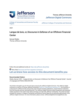 Langue De Bois, Or, Discourse in Defense of an Offshore Financial Center