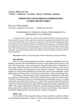 Toponymy and Its Role in Emphasysing Landscape Dynamics