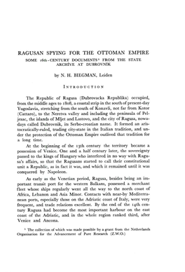 RAGUSAN SPYING for the OTTOMAN EMPIRE By