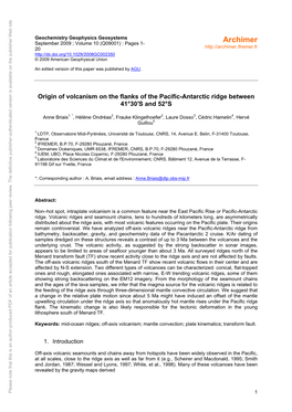 Origin of Volcanism on the Flanks of the Pacific-Antarctic Ridge Between 41