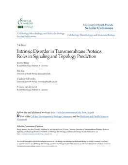 Intrinsic Disorder in Transmembrane Proteins: Roles in Signaling and Topology Prediction Jérôme Bürgi Ecole Polytechnique Fédérale De Lausanne