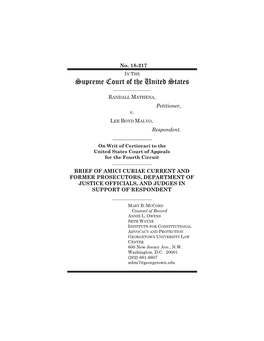Brief of Amici Curiae Current and Former Prosecutors, Department of Justice Officials, and Judges in Support of Respondent