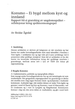 Konsmo - Ei Bygd Mellom Kyst Og Innland Rapport Frå Ei Gransking Av Ungdomsspråket - Refleksjonar Kring Språknormomgrepet