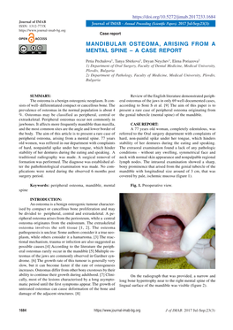 Mandibular Osteoma, Arising from a Mental Spine – a Case Report