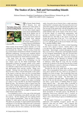 The Snakes of Java, Bali and Surrounding Islands Ruud De Lang Edition Chimaira, Frankfurt Contributions to Natural History, Volume 66, Pp