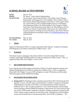 Approval of Resolution 2020/21-24, Approving Seattle Public Schools' Academic and Student Well-Being Recovery Plan for Submiss