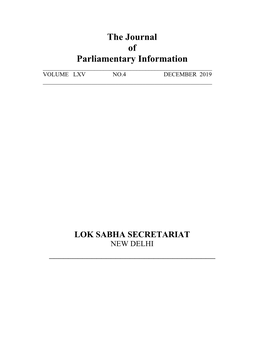 The Journal of Parliamentary Information ______VOLUME LXV NO.4 DECEMBER 2019 ______