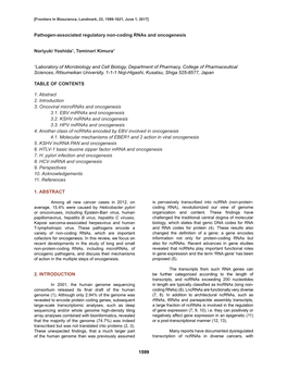 1599 Pathogen-Associated Regulatory Non-Coding Rnas and Oncogenesis