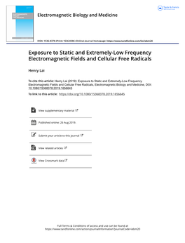 Exposure to Static and Extremely-Low Frequency Electromagnetic Fields and Cellular Free Radicals