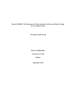 Beyond NIMBY: the Emergence of Environmental Activism and Policy Change in Two Chinese Cities