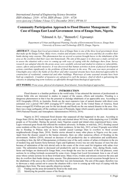 Community Participation Approach to Flood Disaster Management: the Case of Enugu East Local Government Area of Enugu State, Nigeria