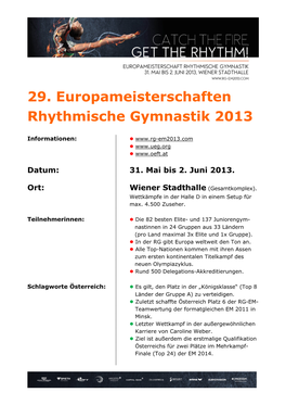 29. Europameisterschaften Rhythmische Gymnastik 2013