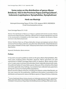 3. Henk Van Mastrigt. Some Notes on the Distribution of Genus Mynes