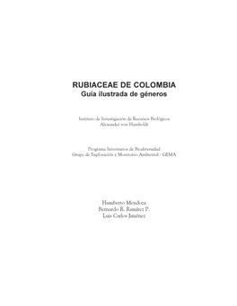 RUBIACEAE DE COLOMBIA Guía Ilustrada De Géneros