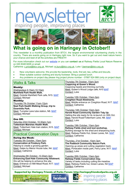 What Is Going on in Haringey in October!! This Newsletter Is a Monthly Publication from BTCV, the Largest Environmental Volunteering Charity in the Country