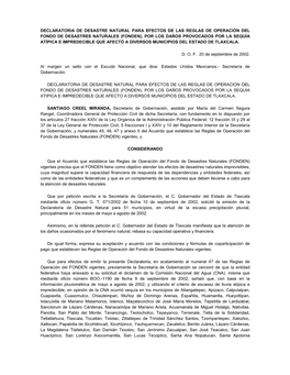 (Fonden), Por Los Daños Provocados Por La Sequía Atípica E Impredecible Que Afectó a Diversos Municipios Del Estado De Tlaxcala