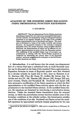 Analysis of the Modified Oseen Equations Using Orthogonal Function Expansions