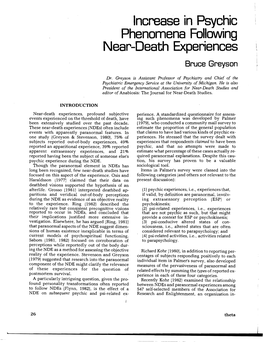 Increase in Psychic Phenomena Fonowing Near-Death Experiences Bruce Greyson