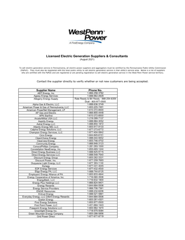 Licensed Electric Generation Suppliers & Consultants