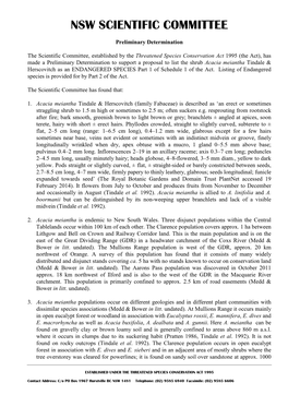 Acacia Meiantha Tindale & Herscovitch As an ENDANGERED SPECIES Part 1 of Schedule 1 of the Act