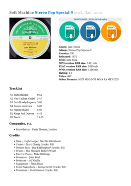 Soft Machine Stereo Pop Special-9 Mp3, Flac, Wma