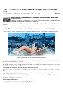 LEN Confirm Budapest As Host of Three Major European Aquatics Events In