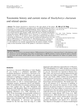 Taxonomic History and Current Status of Stachybotrys Chartarum and Related Species