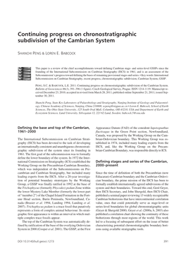 Continuing Progress on Chronostratigraphic Subdivision of the Cambrian System