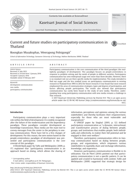 Current and Future Studies on Participatory Communication in Thailand