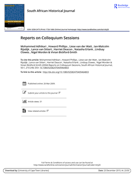 Reports on Colloquium Sessions