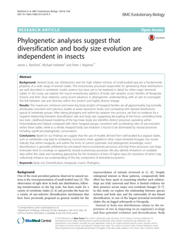 Phylogenetic Analyses Suggest That Diversification and Body Size Evolution Are Independent in Insects James L