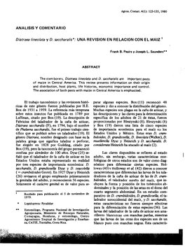 Diatraea Lineolata Y D. Saccharalis*; UNA REVISION EN RELACION CON EL Mail 1