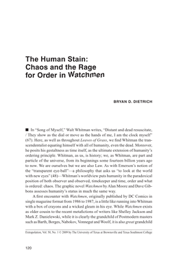 The Human Stain: Chaos and the Rage for Order in Watchmen