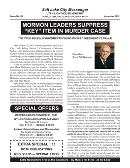 83 Salt Lake City Messenger: Mormon Leaders Suppress "Key" Item In