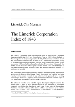 The Limerick Corporation Index of 1843