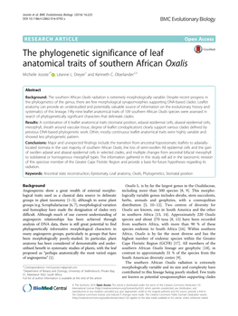 The Phylogenetic Significance of Leaf Anatomical Traits of Southern African Oxalis Michelle Jooste1* , Léanne L