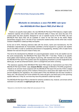 Michelin to Introduce a New FIA WRC Rain Tyre: the MICHELIN Pilot Sport FW2 (Full Wet 2)
