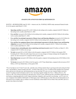 Amazon.Com Announces First Quarter Results Seattle