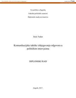 Komunikacijske Taktike Izbjegavanja Odgovora U Politiĉkim Intervjuima