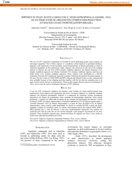 As an Indicator of Organotin Compounds Pollution at Maceio Coast (Northeastern Brazil)