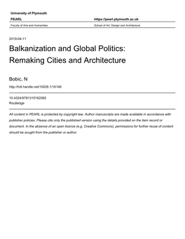 Balkanization and Global Politics: Remaking Cities and Architecture